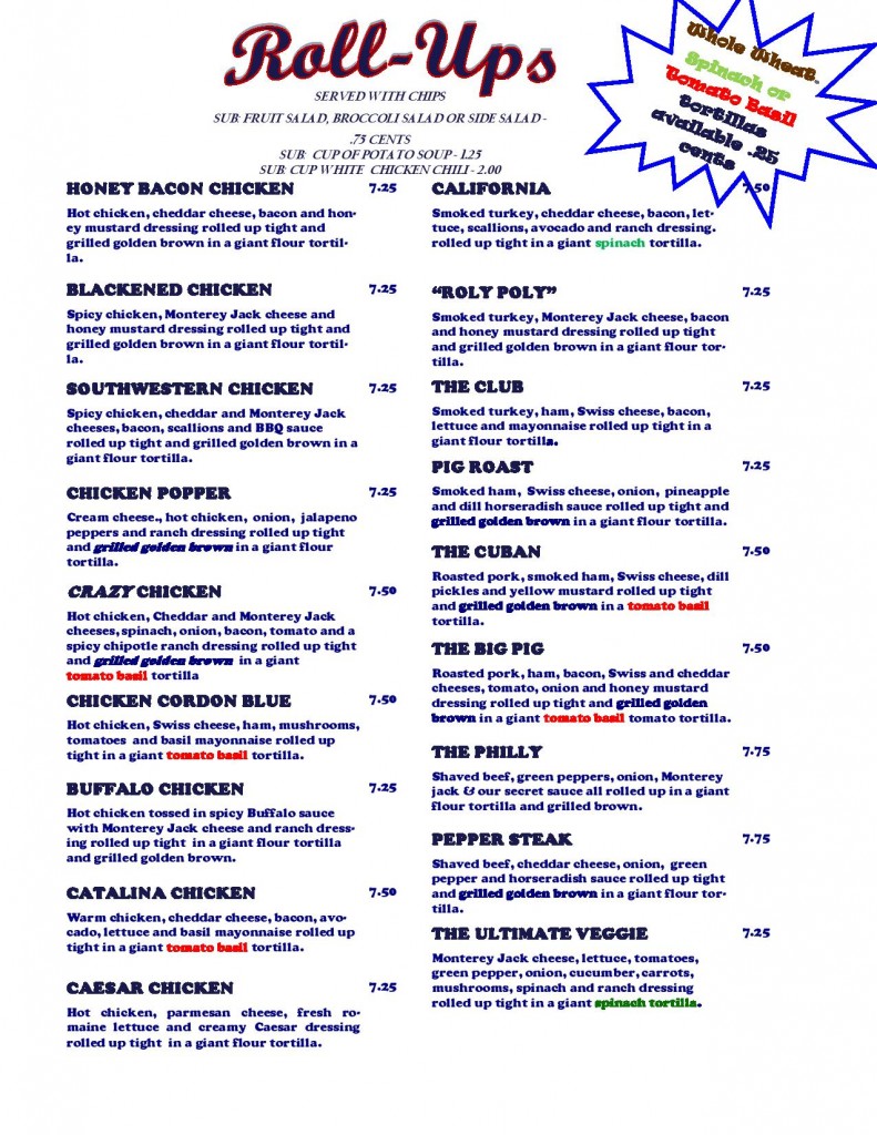 Menu Three Crazy Bakers